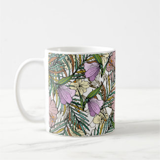 Taza De Café Fondo Impresionado A Mano Con Hojas De Palm Y