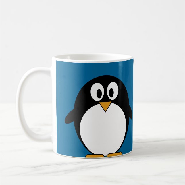 Taza De Café fondo lindo del azul del pingüino del dibujo (Izquierda)