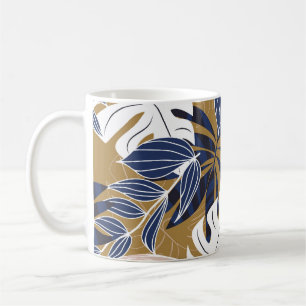 Taza De Café Fondo Naranja de hojas tropicales coloridas