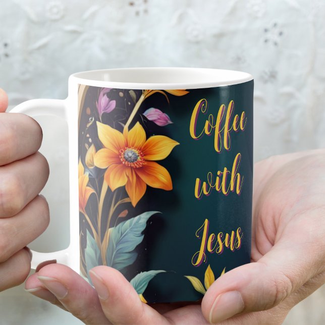 Taza De Café Fondo oscuro Personalizable floral basado en la fe (Subido por el creador)