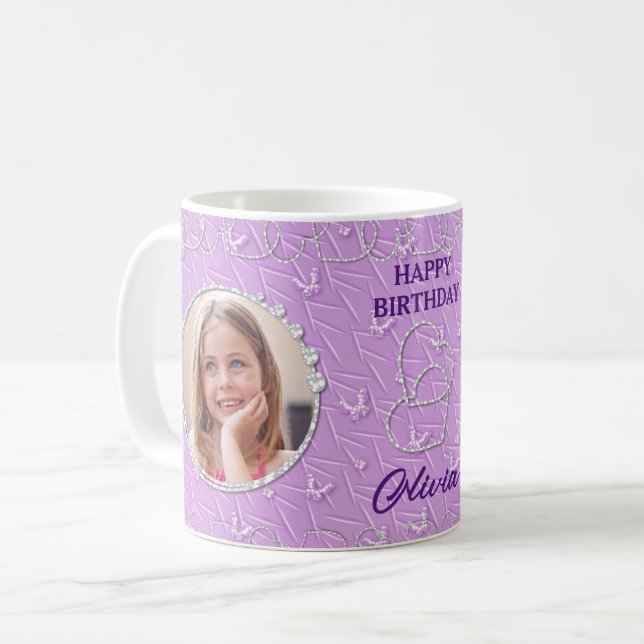 Taza De Café Fondo púrpura de la foto del personalizado (Anverso izquierdo)