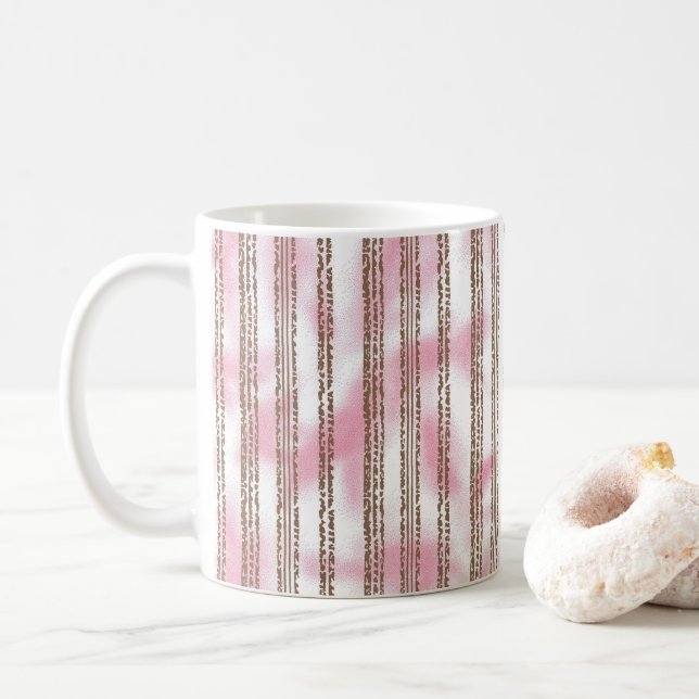 Taza De Café fondo rayado rosa y blanco (Con donut)