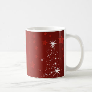 Taza De Café Fondo rojo con árbol de Navidad estrellado