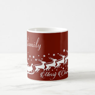 Taza De Café Fondo rojo con Santa Claus y reno