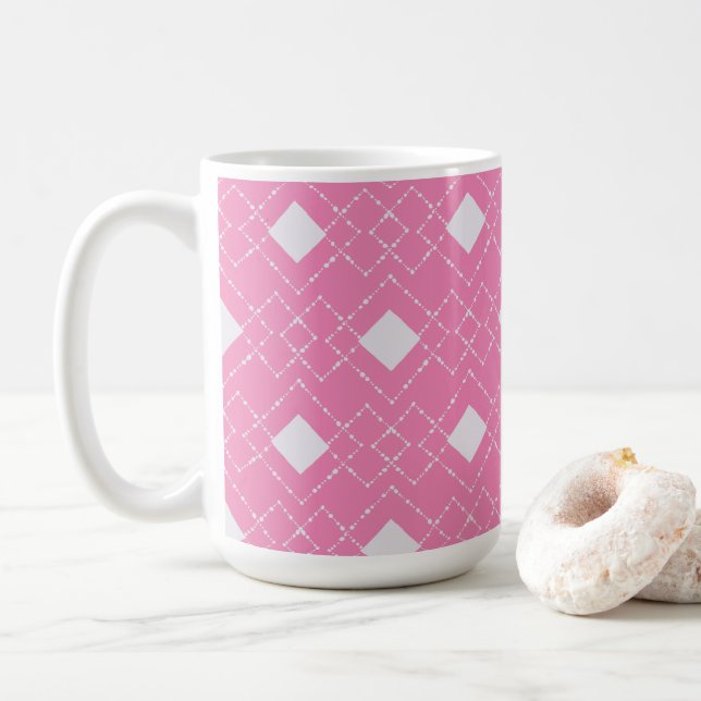 Taza De Café Fondo rosa de los diamantes blancos (Con donut)