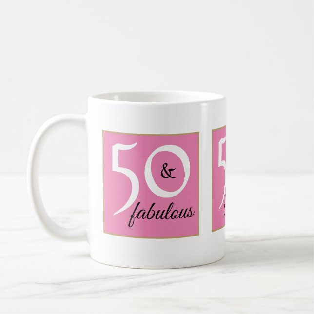 Taza De Café Fondo rosa suave 50 y fabuloso cumpleaños (Izquierda)
