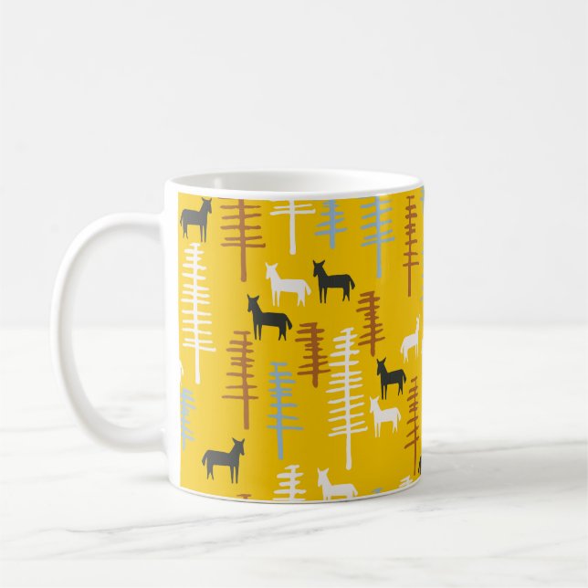 Taza De Café Fondo tribal con caballos y árboles, creativo f (Izquierda)