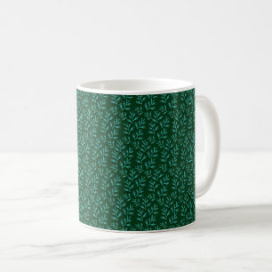 Taza De Café Fondo verde oscuro con hojas botánicas teal