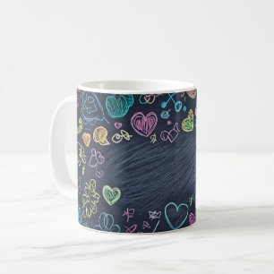 Taza De Café Fondos de pizarra y tiza. Estilo infantil 