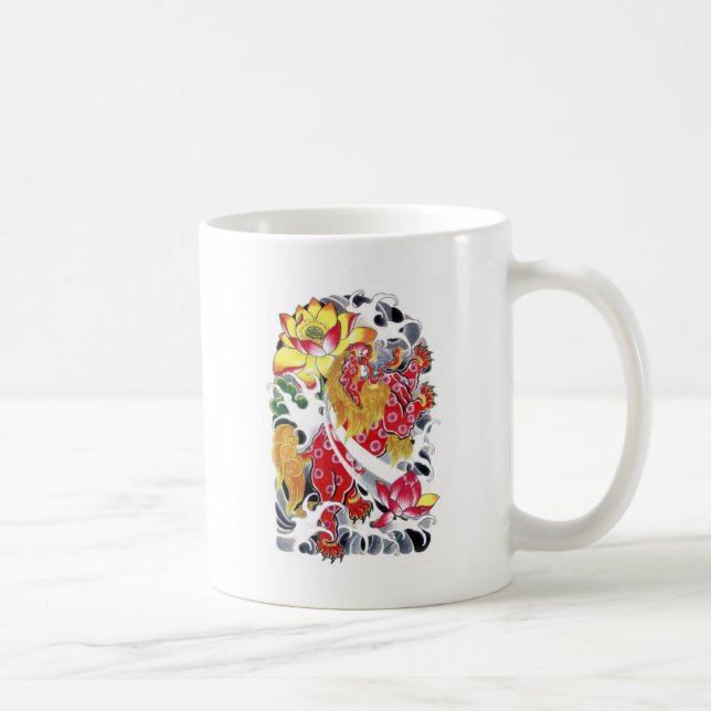 Taza De Café Foo Dog & Lotus Tattoo Design (Derecha)