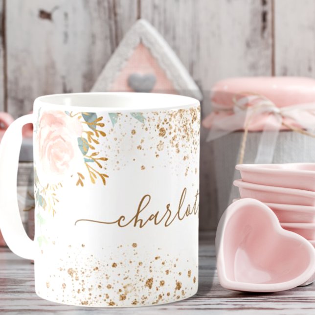 Taza De Café Forales rosados eucalipto nombre de los destellos  (Subido por el creador)