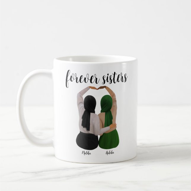 Taza De Café Forever Sisters Personalized Hijabi Gift (Izquierda)