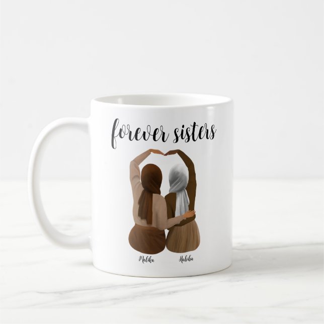Taza De Café Forever Sisters Personalized Hijabi Gift (Izquierda)
