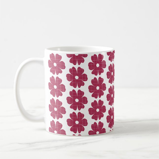 Taza De Café Forma de Flor a Cuadros Rojo Rosa (Izquierda)