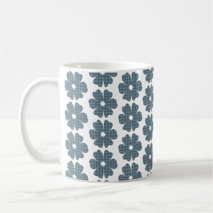 Taza De Café Forma de Flor Cuadros Azul Gris
