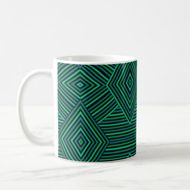 Taza De Café Forma geométrica rómbica sin fisuras líneas verde  (Izquierda)