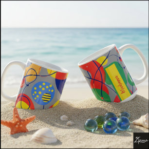 Taza De Café Formas abstractas de color primario de fondo gris