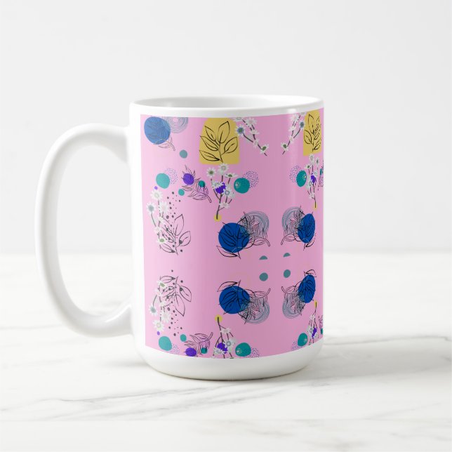 Taza De Café Formas Botánicas Abstractas Florales Boho Rosa Mod (Izquierda)