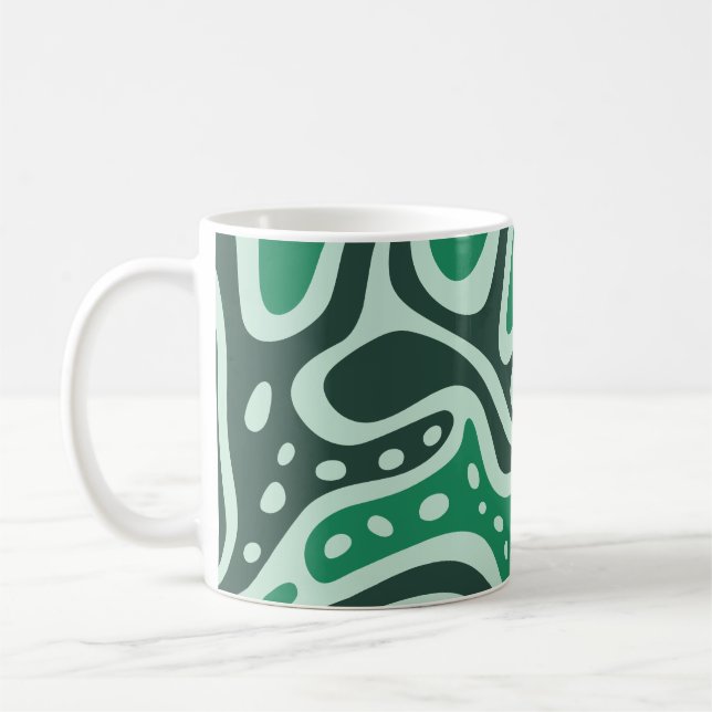 Taza De Café Formas curvadas verdes abstractas modernas (Izquierda)