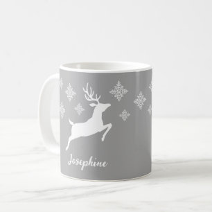 Taza De Café Formas de ciervo blanco sobre gris con copos de ni