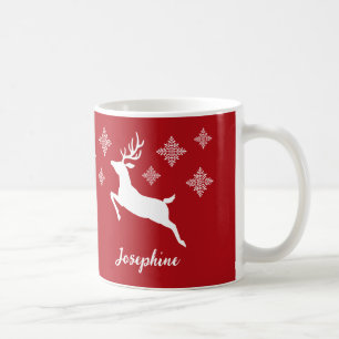 Taza De Café Formas de ciervo blanco sobre rojo con copos de ni