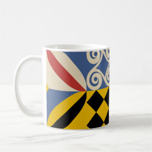 Taza De Café Formas geométricas retro: azulejos azules azules.