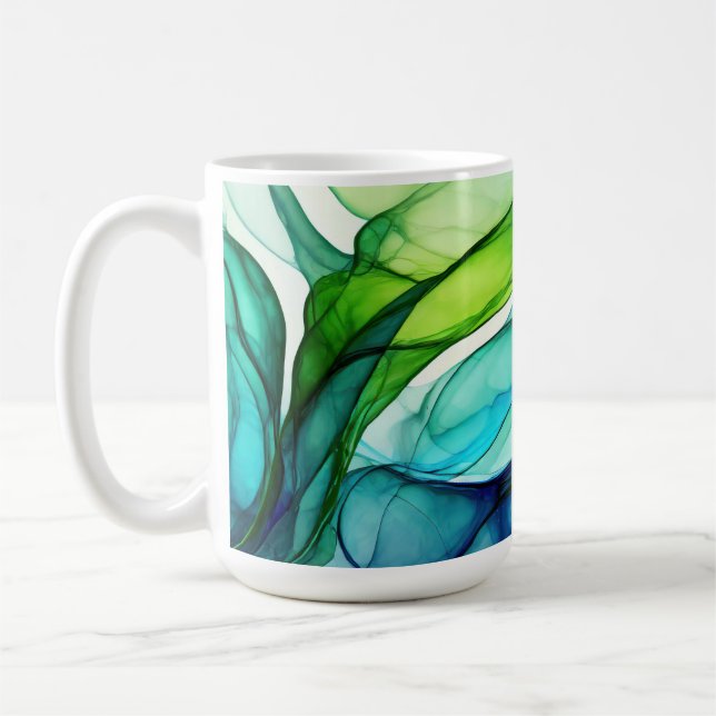 Taza De Café Formas que fluyen en verde y azul (Izquierda)