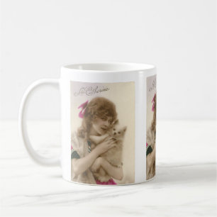 Taza De Café Foto antigua: mujer victoriana y perro