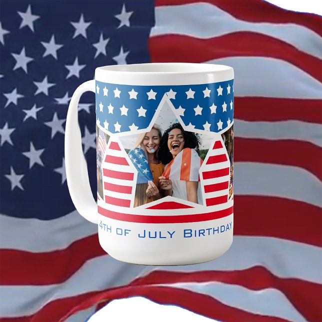 Taza De Café Foto azul blanco rojo 4 de julio cumpleaños (Subido por el creador)