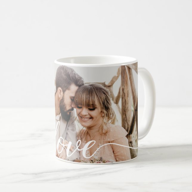 Taza De Café Foto Boda personalizada de Love Script (Anverso derecho)