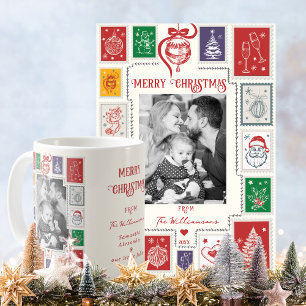 Taza De Café Foto caprichosa de Navidades de sello retro Ilustr