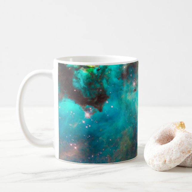 Taza De Café Foto celestial del cúmulo estelar verde Aqua (Con donut)