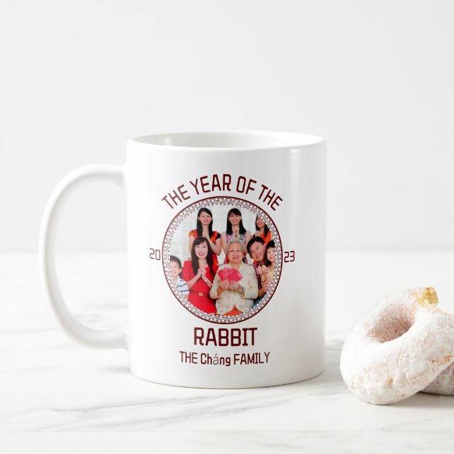 Taza De Café Foto de Año Nuevo Chino de la Familia Moderna pers (Con donut)