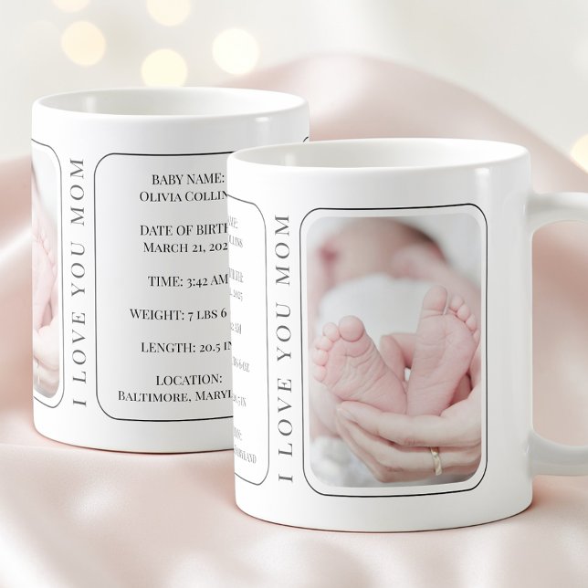Taza De Café Foto de bebé moderna blanca para el primer día de  (Baby Photo Modern White New Mom First Mothers Day Coffee Mug)