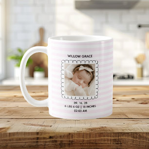 Taza De Café Foto de bebé recién nacida niña rayas rosadas