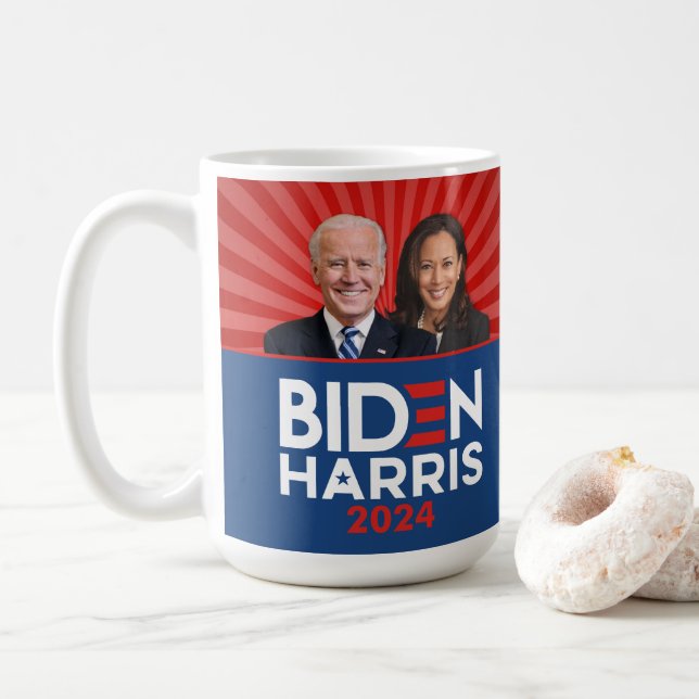 Taza De Café Foto de Biden Harris - 2024 estrellas - Azul blanc (Con donut)