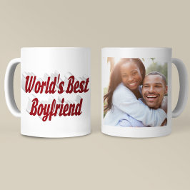 Taza De Café Foto de Boyfriend con escritura burgundy