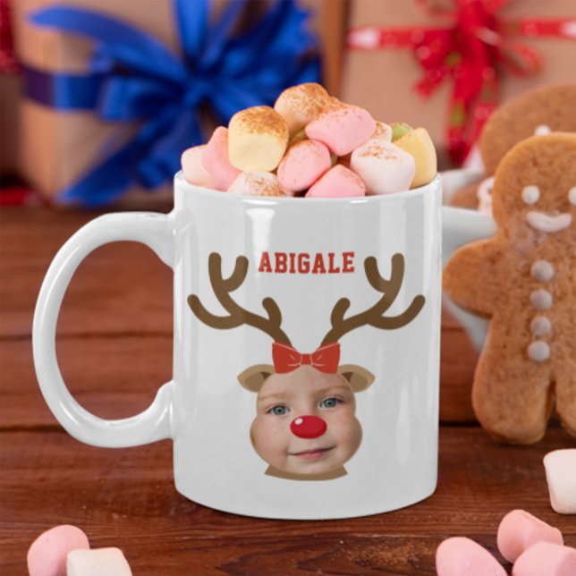 Taza De Café Foto de Chica de renos Face Mug (Adorable Reindeer Face Mug)