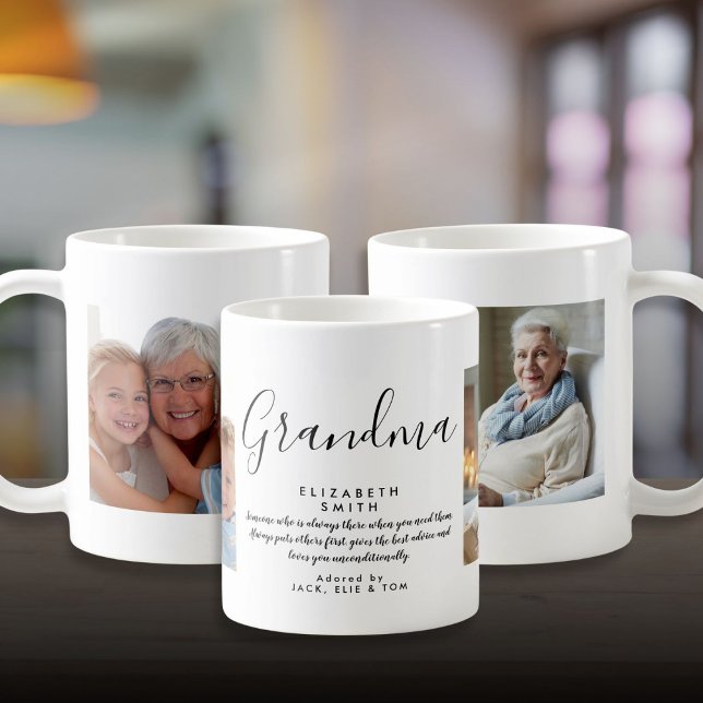 Taza De Café Foto de cita manuscrita elegante de la abuela (Grandma Elegant Script Quote Photo Coffee Mug)