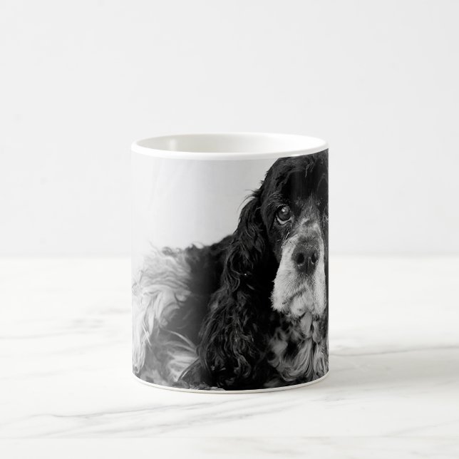 Taza De Café Foto de Cocker Spaniel blanco y negro (Centro)