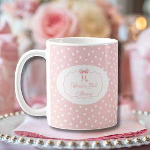 Taza De Café Foto de Coquette Rosa con Lunares de la Mejor Mamá
