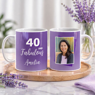 Taza De Café Foto de cumpleaños 40 morado y fabuloso