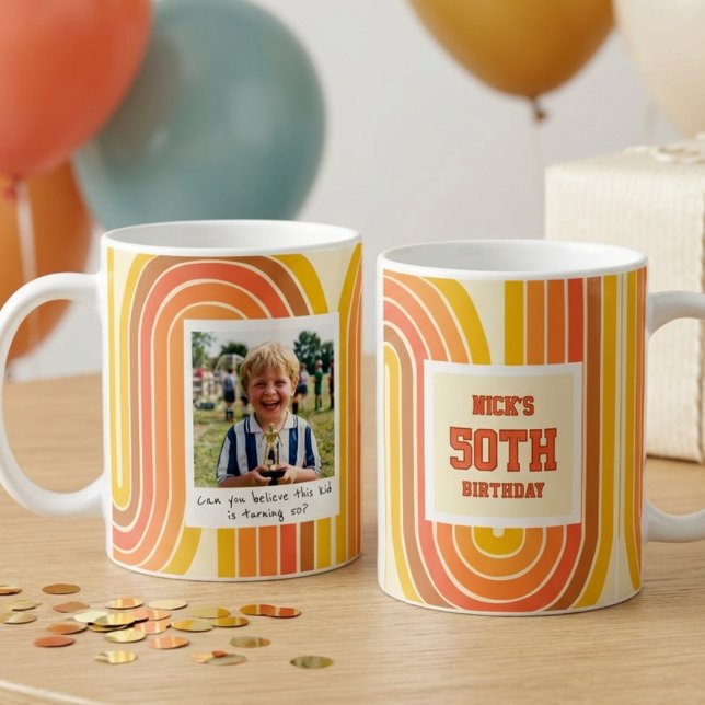 Taza De Café Foto de cumpleaños 50 retro amarillo (Subido por el creador)