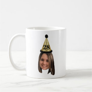 Taza De Café Foto de cumpleaños con sombrero de fiesta y edad p