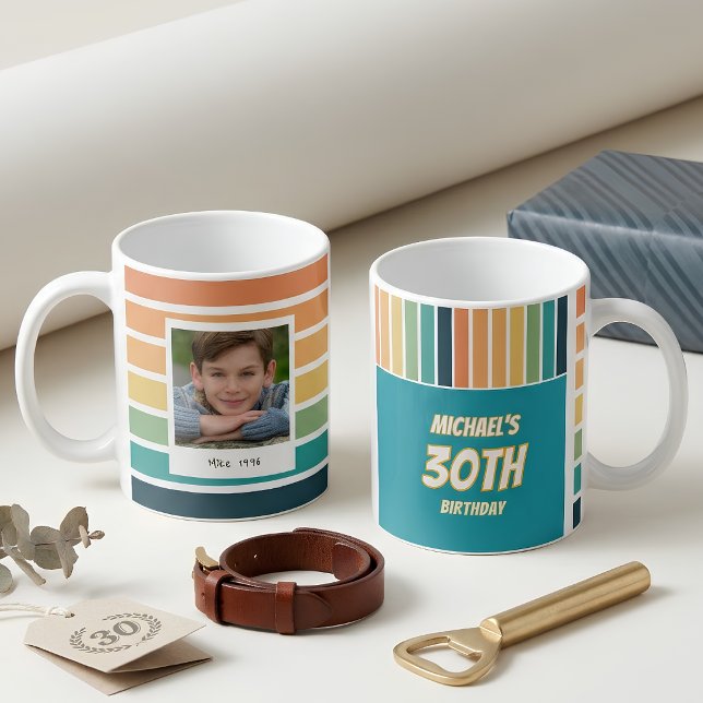 Taza De Café Foto de cumpleaños número 30 retro para él (Subido por el creador)