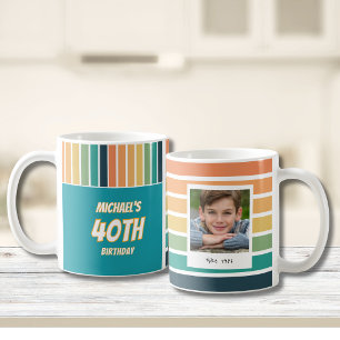 Taza De Café Foto de cumpleaños número 40 retro para él
