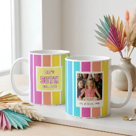 Taza De Café Foto de cumpleaños número 50 con franja multicolor