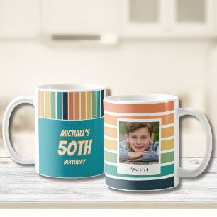 Taza De Café Foto de cumpleaños número 50 retro para él