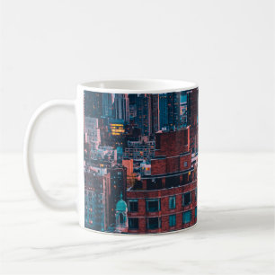 TAZA DE CAFÉ FOTO DE EDIFICIOS DE ALTO ALZA CON SK AZUL Y ROSA