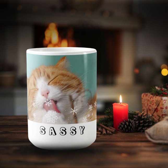 Taza De Café Foto de feriado del gato Mascota Snowflakes (Subido por el creador)